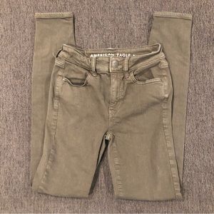Women's American Eagle Super Stretch Hi-Rise Jegging Army Green Jeans Size 00